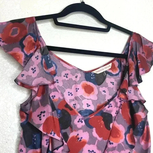 Rebecca Taylor Tank Top Shirt Sleeveless Ruffled Floral - Picture 8 of 10